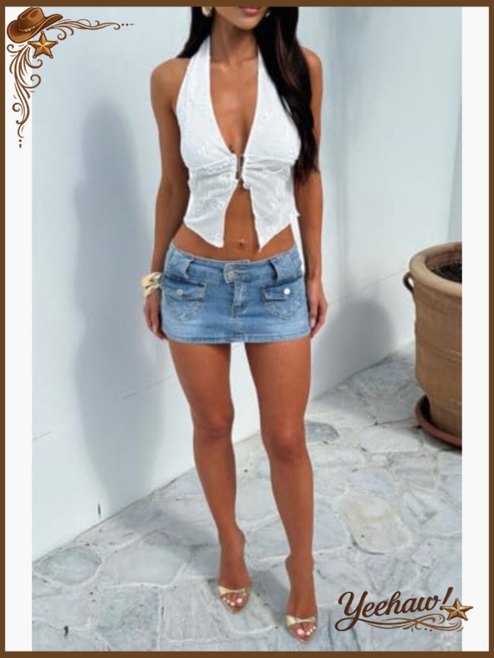 Stretch Denim Bodycon Mini Skirt with Pockets - Picture 4 of 4